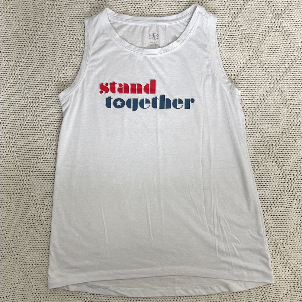 Athletic Sleeveless Tank “Stand Together” Graphic White Patriotic Sz S
